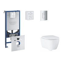 Grohe Rapid SLX - Set předstěnové instalace, klozetu, sedátka SoftClose a tlačítka Skate Cosmopolitan, matný chrom SANI11BB2111