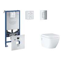 Grohe Rapid SLX - Set předstěnové instalace, klozetu, sedátka SoftClose a tlačítka Skate Cosmopolitan, matný chrom SANI11BB2108