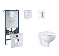 Grohe Rapid SLX - Set předstěnové instalace, klozetu, sedátka SoftClose a tlačítka Skate Cosmopolitan, Moon White SANI11BB3103