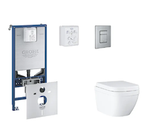 Grohe Rapid SLX - Set předstěnové instalace, klozetu, sedátka SoftClose a tlačítka Skate Cosmopolitan, Triple Vortex, kartáčovan
