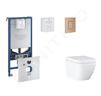 Grohe Rapid SLX - Set předstěnové instalace, klozetu, sedátka SoftClose a tlačítka Skate Cosmopolitan, Triple Vortex, kartáčovan