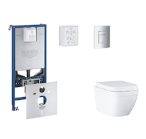 Grohe Rapid SLX - Set předstěnové instalace, klozetu, sedátka SoftClose a tlačítka Skate Cosmopolitan, Triple Vortex, matný chro