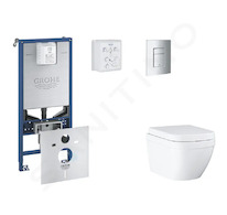 Grohe Rapid SLX - Set předstěnové instalace, klozetu, sedátka SoftClose a tlačítka Skate Cosmopolitan, Triple Vortex, matný chro