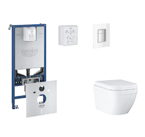 Grohe Rapid SLX - Set předstěnové instalace, klozetu, sedátka SoftClose a tlačítka Skate Cosmopolitan, Triple Vortex, Moon White