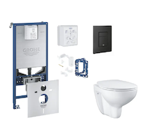 Grohe Rapid SLX - Set předstěnové instalace, klozetu, sedátka SoftClose, tlačítka Even a sady pro vhazování tablet, phantom blac