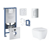 Grohe Rapid SLX - Set předstěnové instalace, klozetu, sedátka SoftClose, tlačítka Skate Cosmopolitan a sady pro vhazování tablet