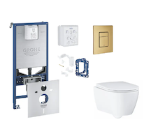 Grohe Rapid SLX - Set předstěnové instalace, klozetu, sedátka SoftClose, tlačítka Skate Cosmopolitan a sady pro vhazování tablet