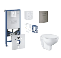 Grohe Rapid SLX - Set předstěnové instalace, klozetu, sedátka SoftClose, tlačítka Skate Cosmopolitan a sady pro vhazování tablet