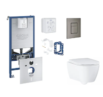 Grohe Rapid SLX - Set předstěnové instalace, klozetu, sedátka SoftClose, tlačítka Skate Cosmopolitan a sady pro vhazování tablet