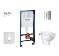 Grohe Solido - Set předstěnové instalace, klozetu a bidetového sedátka Bau Ceramic, softclose, tlačítko Even, chrom SANI15BB1102