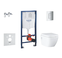 Grohe Solido - Set předstěnové instalace, klozetu a sedátka Euro Ceramic, softclose, tlačítko Even, chrom SANI15BB1104