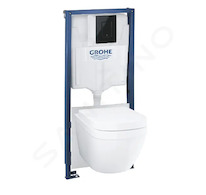 Grohe Solido - Set předstěnové instalace, klozetu Euro Ceramic, sedátka Softclose a tlačítka Even, lesklá černá 39941000