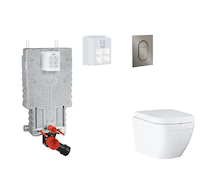 Grohe Uniset - Set předstěnové instalace, klozetu, sedátka SoftClose a tlačítka Arena Cosmopolitan S, Triple Vortex, kartáčovaný
