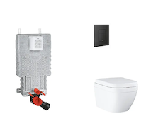Grohe Uniset - Set předstěnové instalace, klozetu, sedátka SoftClose a tlačítka Even, Triple Vortex, phantom black SANI15BB5104