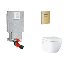 Grohe Uniset - Set předstěnové instalace, klozetu, sedátka SoftClose a tlačítka Skate Cosmopolitan, kartáčovaný Cool Sunrise SAN