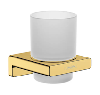 Hansgrohe AddStoris - Sklenka na kartáčky a pastu s držákem, matné sklo/leštěný vzhled zlata 41749990