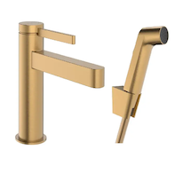 Hansgrohe Finoris - Umyvadlová baterie s výpustí Push-Open a bidetovou sprškou, EcoSmart, kartáčovaný bronz 76210140