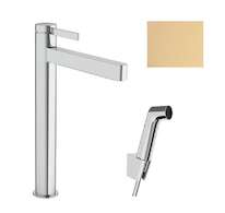 Hansgrohe Finoris - Umyvadlová baterie s výpustí Push-Open a bidetovou sprškou, EcoSmart, kartáčovaný bronz 76220140