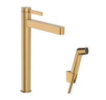 Hansgrohe Finoris - Umyvadlová baterie s výpustí Push-Open a bidetovou sprškou, EcoSmart, kartáčovaný bronz 76220140