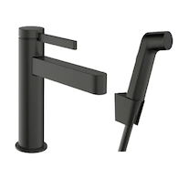 Hansgrohe Finoris - Umyvadlová baterie s výpustí Push-Open a bidetovou sprškou, EcoSmart, kartáčovaný černý chrom 76210340