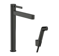Hansgrohe Finoris - Umyvadlová baterie s výpustí Push-Open a bidetovou sprškou, EcoSmart, kartáčovaný černý chrom 76220340