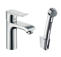 Hansgrohe Metris New - Umyvadlová baterie s ruční sprchou Bidette, s výpustí, chrom 31285000