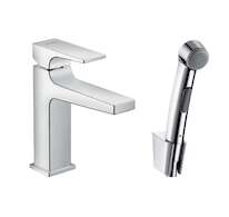 Hansgrohe Metropol - Umyvadlová baterie s výpustí Push-Open a ruční sprchou Bidette, chrom 32522000