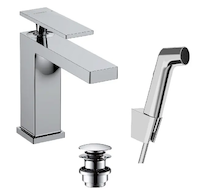 Hansgrohe Tecturis E - Umyvadlová baterie s výpustí Push-Open a bidetovou sprškou, EcoSmart, chrom 73210000