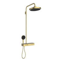 Ideal Standard Ceratherm Solos - Sprchový set s termostatem, průměr 33 cm, 3 proudy, s LED osvětlením, kartáčované zlato A7883A2