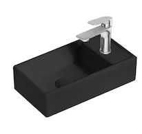 kielle Arkas I - Umývátko 42x23 cm, bez přepadu, 1 otvor pro baterii vpravo, matná černá 30611404R