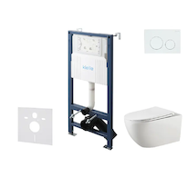 kielle Genesis New - Set předstěnové instalace, klozetu Gaia, Rimless, sedátka softclose a tlačítka Gemini New I, lesklá bílá 30