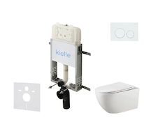 kielle Genesis New - Set předstěnové instalace, klozetu Gaia, Rimless, sedátka softclose a tlačítka Gemini New I, lesklá bílá 30