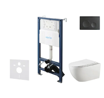 kielle Genesis New - Set předstěnové instalace, klozetu Gaia, Rimless, sedátka softclose a tlačítka Gemini New I, matná černá 30