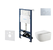 kielle Genesis New - Set předstěnové instalace, klozetu Gaia, Rimless, sedátka softclose a tlačítka Gemini New II, lesklý chrom 