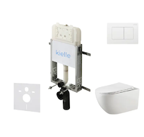 kielle Genesis New - Set předstěnové instalace, klozetu Gaia, Rimless, sedátka softclose a tlačítka Gemini New III, lesklá bílá 