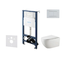 kielle Genesis New - Set předstěnové instalace, klozetu Gaia, Rimless, sedátka softclose a tlačítka Gemini New III, lesklý chrom