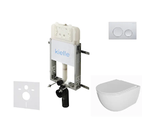 kielle Genesis New - Set předstěnové instalace, klozetu Oudee, Rimless, sedátka softclose a tlačítka Gemini New I, lesklý chrom 