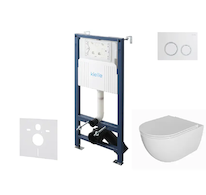 kielle Genesis New - Set předstěnové instalace, klozetu Oudee, Rimless, sedátka softclose a tlačítka Gemini New II, lesklá bílá/