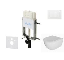 kielle Genesis New - Set předstěnové instalace, klozetu Oudee, Rimless, sedátka softclose a tlačítka Gemini New III, lesklá bílá