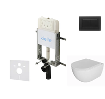 kielle Genesis New - Set předstěnové instalace, klozetu Oudee, Rimless, sedátka softclose a tlačítka Gemini New III, matná černá