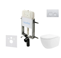 kielle Genesis New - Set předstěnové instalace, klozetu Oudee, Vortex Rimless+, sedátka softclose a tlačítka Gemini New I, leskl