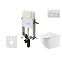 kielle Genesis New - Set předstěnové instalace, klozetu Oudee, Vortex Rimless+, sedátka softclose a tlačítka Gemini New I, leskl