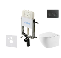 kielle Genesis New - Set předstěnové instalace, klozetu Oudee, Vortex Rimless+, sedátka softclose a tlačítka Gemini New I, matná