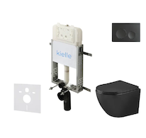 kielle Genesis New - Set předstěnové instalace, klozetu Oudee, Vortex Rimless+, sedátka softclose a tlačítka Gemini New I, matná