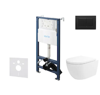 kielle Genesis New - Set předstěnové instalace, klozetu Oudee, Vortex Rimless+, sedátka softclose a tlačítka Gemini New III, mat