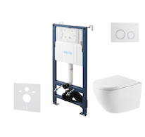 kielle Genesis New - Set předstěnové instalace, klozetu Oudee, Vortex Rimless+, sedátka softclose a tlačítka Gemini New II, lesk