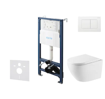 kielle Genesis New - Set předstěnové instalace, klozetu Oudee, Vortex Rimless+, sedátka softclose a tlačítka Gemini New III, les