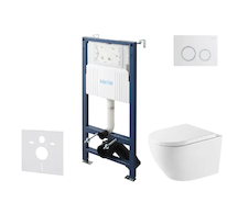 kielle Genesis New - Set předstěnové instalace, klozetu Oudee, Vortex Rimless+, sedátka softclose a tlačítka Gemini New II, lesk