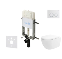 kielle Genesis New - Set předstěnové instalace, klozetu Oudee, Vortex Rimless+, sedátka softclose a tlačítka Gemini New II, lesk