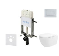 kielle Genesis New - Set předstěnové instalace, klozetu Oudee, Vortex Rimless+, sedátka softclose a tlačítka Gemini New III, les